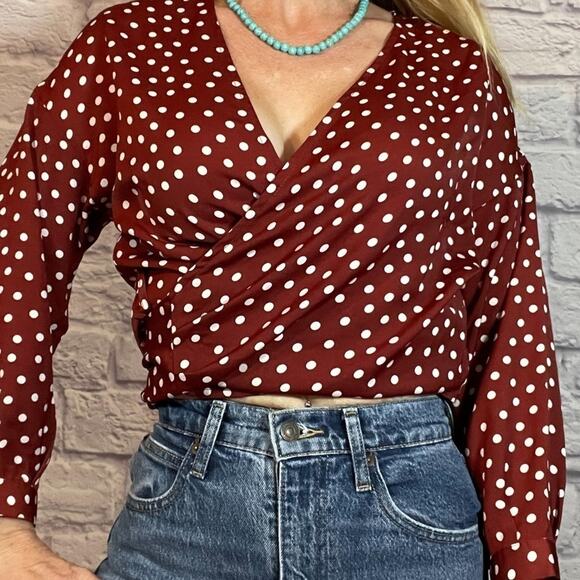 Cotton On polka dot wrap crop top blouse - Picture 1 of 7